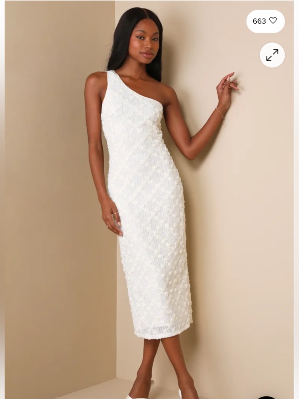 NWT! Lulu’s One-Shoulder White Textured Midi Dress